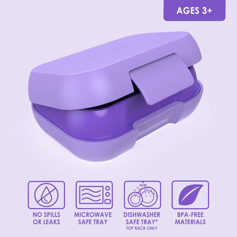 Bentgo Kids Snack - 2 Compartment Leak-Proof Bento Box Container for Snacks and Small Meals, Easy-Open Latch, Dishwasher Safe, BPA-Free for School, Daycare, & Sports - Ideal for Ages 3+ (Purple)