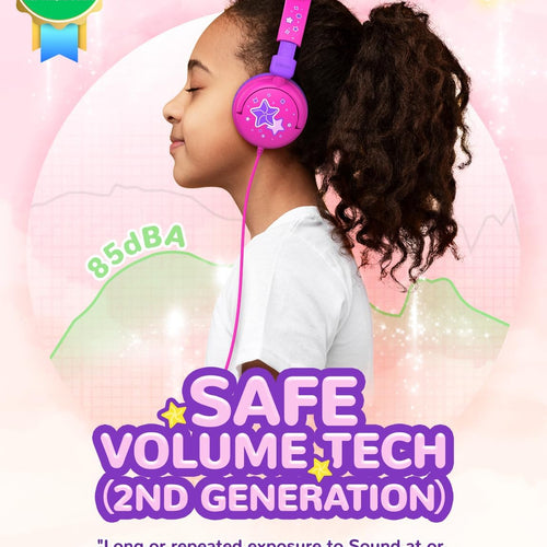 Cat ear headphones with led light up and 85dBA safe volume for kids, foldable and wireless compatible