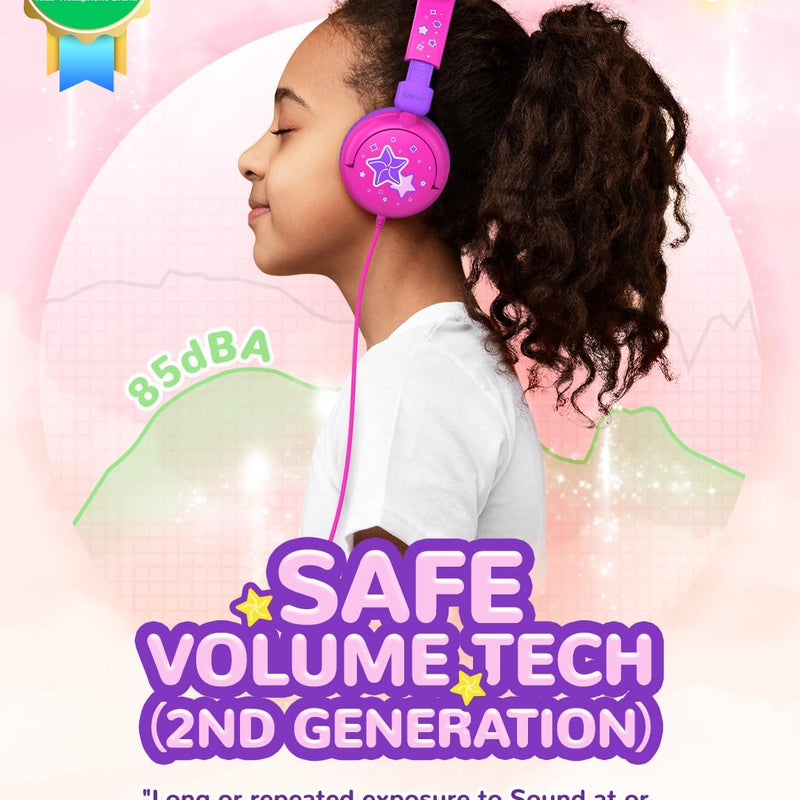 Cat ear headphones with led light up and 85dBA safe volume for kids, foldable and wireless compatible