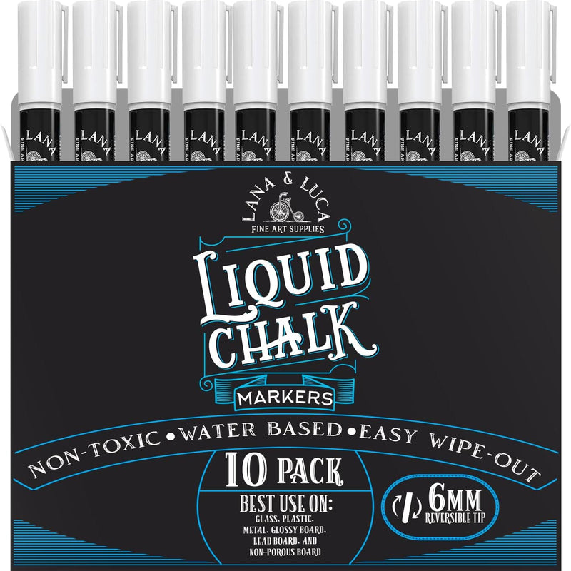 Liquid Chalk Marker Pen - White Dry Erase Marker - Chalkboard Signs, Windows, Blackboard, Glass (6 Pack) 3-6mm Reversible Tip, 3-3mm Fine Tip