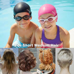 2pcs Silicone Swim Cap for Kids 6-14, High Elasticity Comfortable Non-Slip Swimming Cap for Girls & Boys, Durable Waterproof Swim Hats for Long and Short Hair, Keep Hair Dry