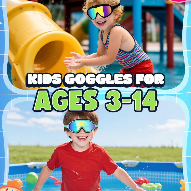 Kids Swimming Goggles 2 Pack, Anti Fog&UV Swim Goggles for Boys Girls, No Leak Pool Beach Essentials for kid 3-14