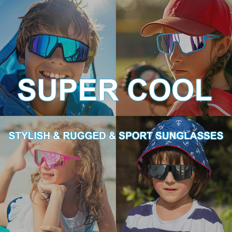 3PACK Kids Sunglasses for Boys and Girls, UV400 Protection, Baseball and Cycling Goggles