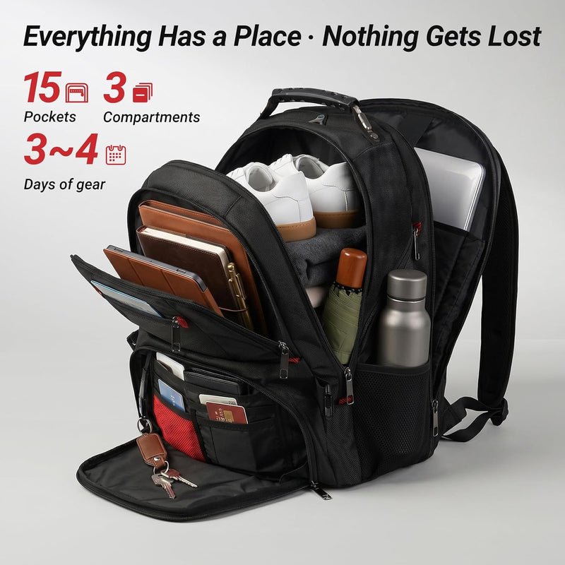 YOREPEK Large Laptop Backpack for Men, Heavy Duty Travel Backpack Carry On Flight Approved, 17 Inch College Work Bookbag, Water Resistant Business Backpack for Men Women, mochilas para hombres