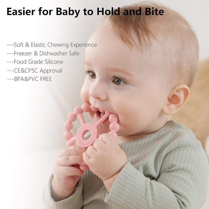 3 Pack Silicone Teething Ring Toys for Babies 0-6 Months, Seposeve Toddler Teethers for 6-12 Months, 12-24 Months, Purple Pink White