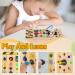 Montessori Wooden Busy Board with 8 LED Light Switches and Sensory Toys for 1+ Year Old Babies