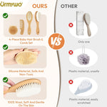 Baby Brush and Comb Set - 4 Piece Wooden Soft Bristle Hairbrush for Newborns, Baby Brush for Cradle Cap - Essentials Care Kit - Baby Shower Gift for Boys & Girls