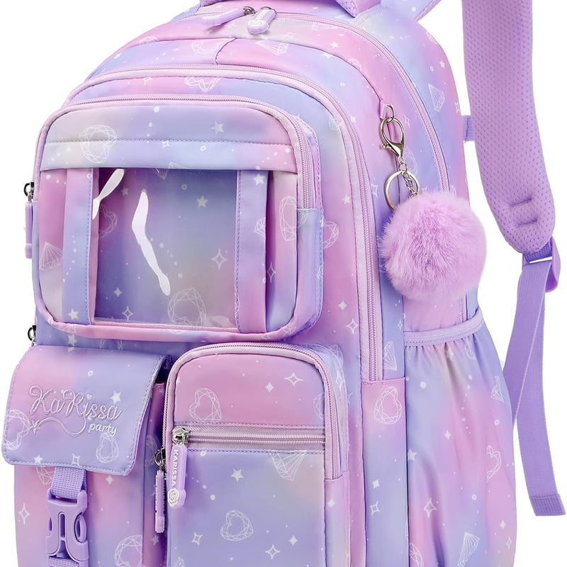 PIG PIG GIRL Kids Backpack for Girls - School Bags for Middle School Students - Book Bag for Elementary Primary - Kawaii Ita Backpack - Purple