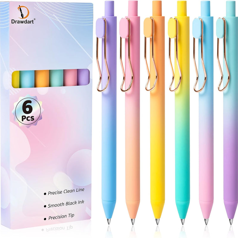Drawdart Smooth Writing Pens, 12 Pcs No Bleed & Smear, Black Ink Fine Point (0.5mm), Retractable Aesthetic Journaling Pens for Women & Men