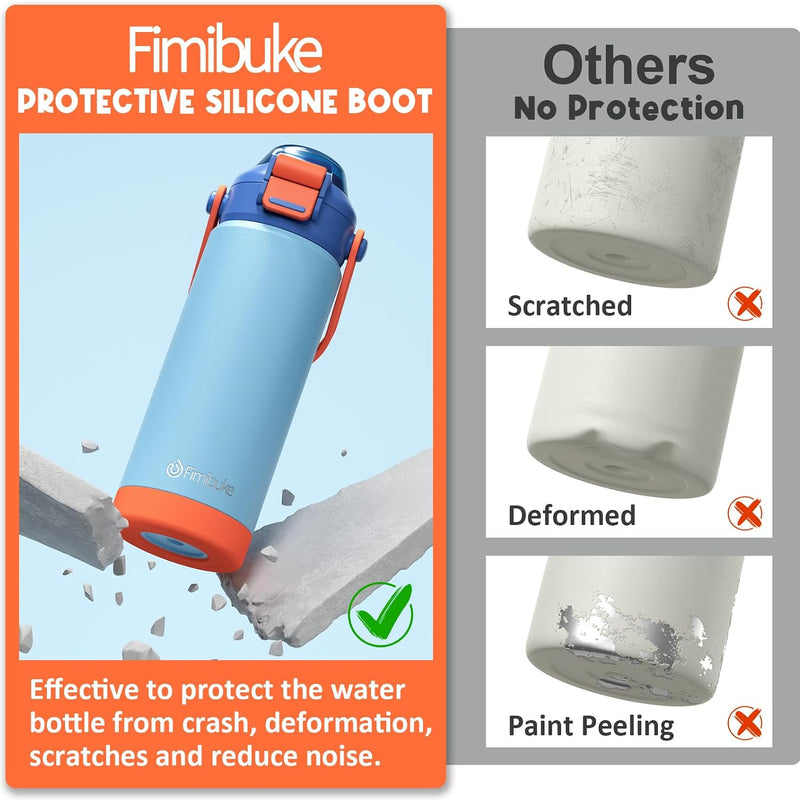 Fimibuke 18oz Kids Insulated Water Bottle with 2-in-1 Straw & Spout Lid | Leak Proof 18/8 Stainless Steel Vacuum Tumbler with Pop-Open Lid, BPA-Free Kids Cup for Travel School Girl Boy Toddler 2 Pack