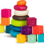B. toys, One Two Squeeze Soft Building Blocks, 10 Pack, Blocks - 1, Baby | 10 soft blocks with numbers, shapes, colors, and animals; textured block play with reusable bag, Blocks - 1, Baby; 6+ Months