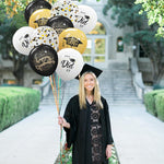 75-pack Black Gold Graduation Party Decorations Balloons with Ribbons for College or High School Party Supplies