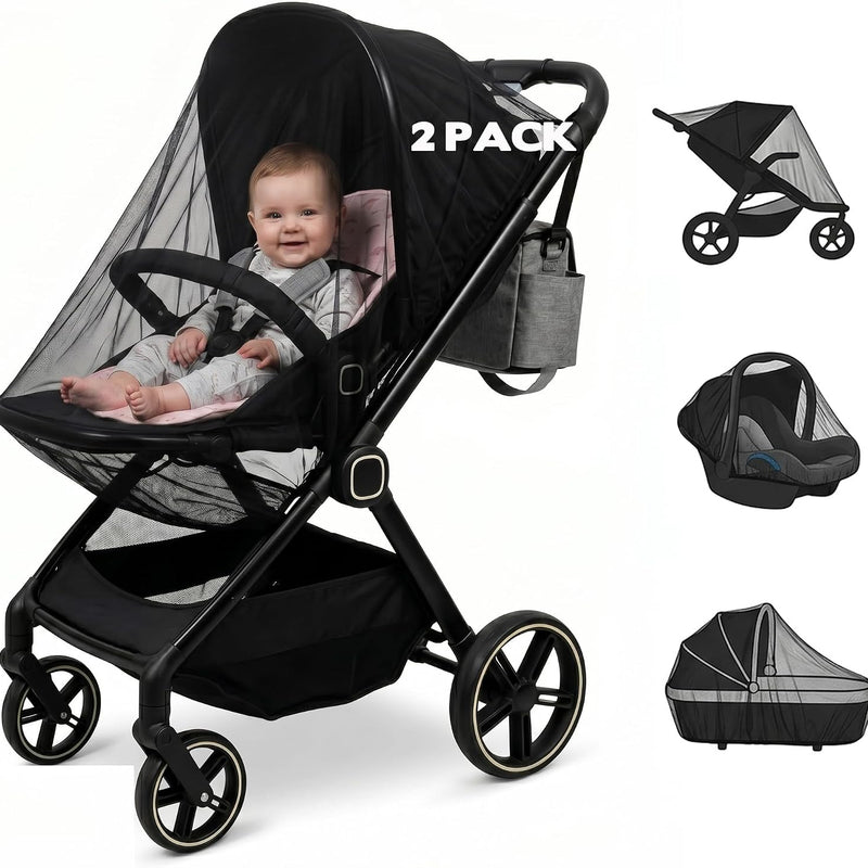 2 Pack Universal Baby Mosquito Net Cover for Stroller Car Seat Bassinet Infant Bug Mesh Netting Screen Crib Carrier Carriage