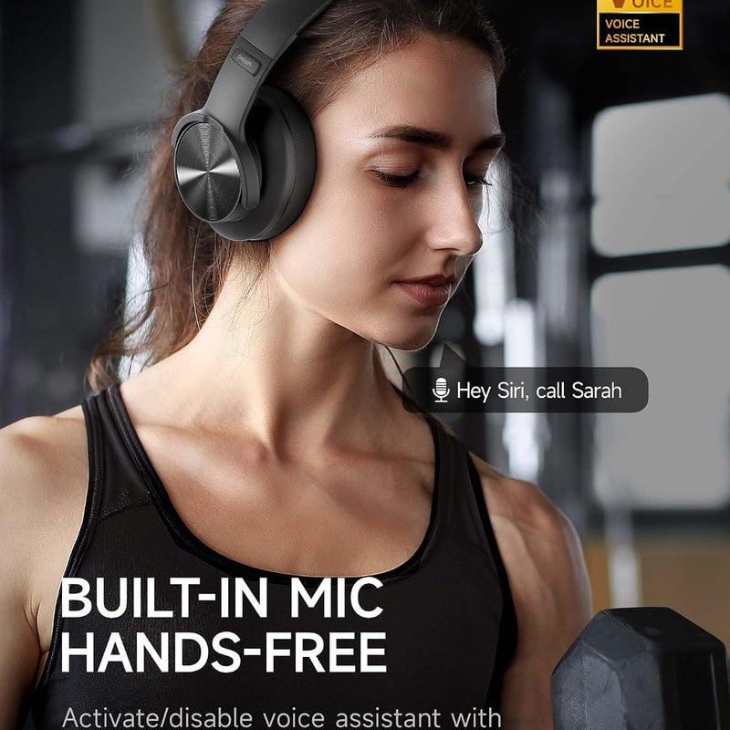 Picun B8 Bluetooth Headphones, 120H Playtime Headphone Wireless Bluetooth with 3 EQ Modes, Low Latency, Hands-Free Calls, Over Ear Headphones for Travel Home Office Cellphone PC Black