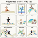 ElegantCrafts Pikler Triangle Set with Cushion, Montessori Climbing Set, Indoor Climb Toys, Indoor Playground Jungle Gyms, 9 Combinations Climbing Toy Set for Toddler, Baby, Kids 1-4
