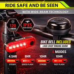 Water-Resistant Bike Light Set for Night Riding, USB Rechargeable Front and Rear Lights with Bell for Safety, 4+5 Modes for Men, Women & Kids