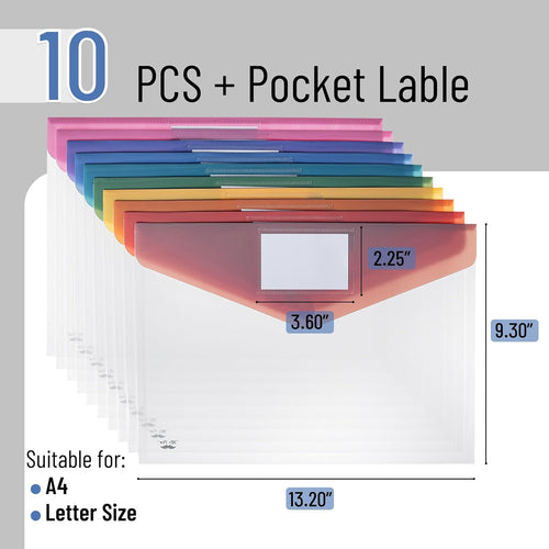Mr. Pen- Clear Plastic Envelopes File Folders, 10 Pack, A4, Letter Size | Colorful Flaps, Clear Folders for Documents Plastic Poly Envelopes with Label for School, Home, Work, Office, Organizer