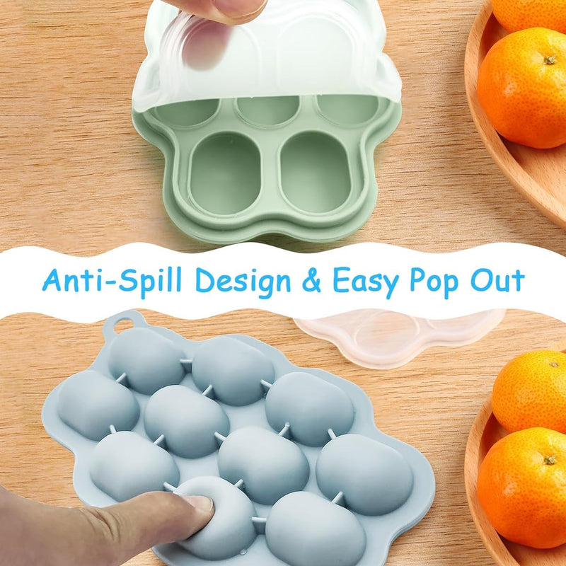 Baby Food Freezer Tray with Lids 2 Pack, Silicone Baby Food Storage Containers for Homemade Baby Food, Purees, Breastmilk, Ice Cube & Popsicle Mold (Blue/Green)