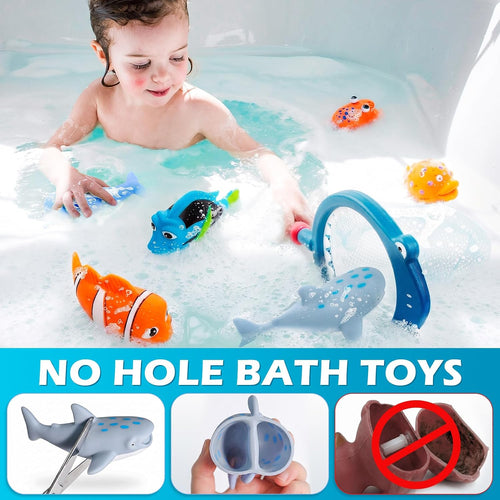 No Hole Mold Free Baby Bath Toys for Kids Ages 1-3, Water Toys for 6-12 Months Infants with Storage Bag, Baby Shark Toys for Pool, Bathtub, Beach, Shower, Tub,Ideal Gifts for Kids Boys and Girls