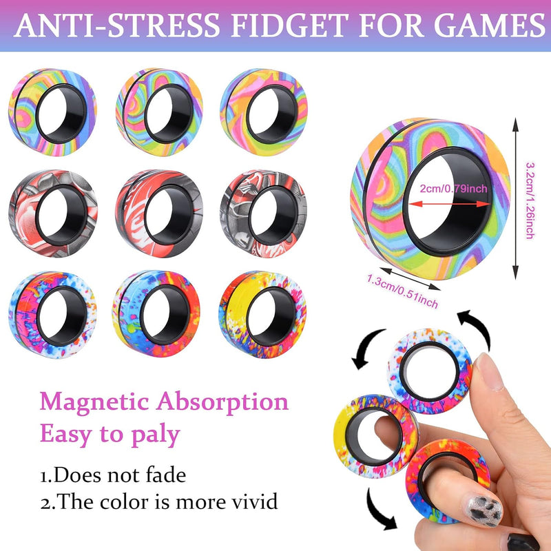 Cevioce 9Pcs Magnetic Rings Fidget Toys Adults Teens Boys ADHD Anxiety Magnetic Fidgets for Kids Fidget Spinner Rings for Relief Gifts for Kids 8+ Year Old Easter Basket Stuffers