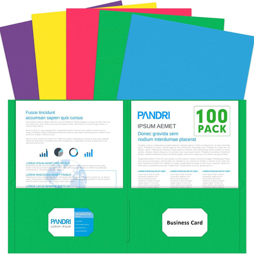 Two Pocket Folders, PANDRI 100 Pack 2 Pocket Folders, Letter Size Paper File Folder for School Office Home Business, Assorted 5 Colors