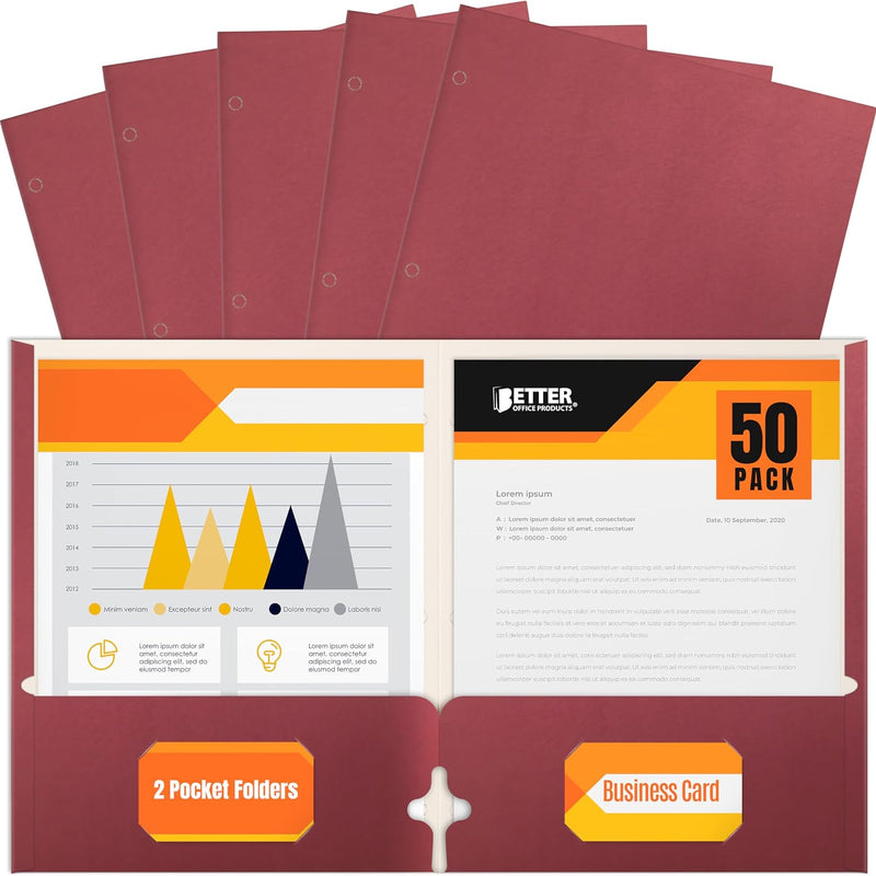 Better Office Products Blue Folders with Pockets, 50 Pack Letter Size Two Pocket Portfolio Folders, Durable Paper Folders for School Classroom Office Organization, Standard Letter Size Blue Folders