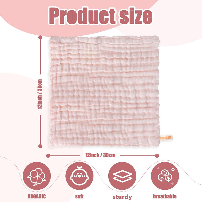 Baby Washcloths and Burp Cloths, Soft Absorbent Towels for Newborns, 6 Pack, 12x12 Inches (Pink)