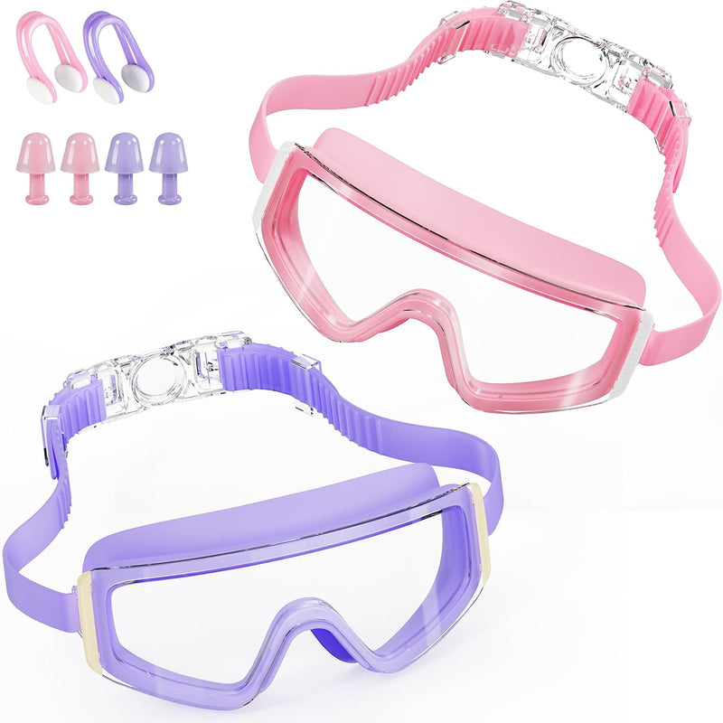 Aegend Kids Swim Goggles 2 Pack – Large Frame Anti Fog Soft Silicone Leak Proof UV Protection for Boys Girls Age 3-15