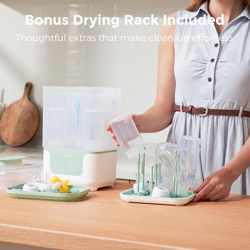 Momcozy New Modular Nesting 4 in 1 Compact Bottle Sterilizer and Dryer | Space-Saving Design, 6 Bottles Capacity, for Breast Pump Parts & Newborn Essentials, Drying Rack Included, for New Parents