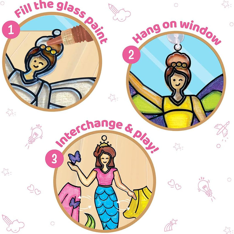 Imagimake Window Art - Princess, DIY Mess-Free 16 Pieces Suncatcher Kit | Stained Glass Painting Craft Activity for Kids, Birthday Gift for Girls Ages 5,6,7,8,9,10,12 Years Old