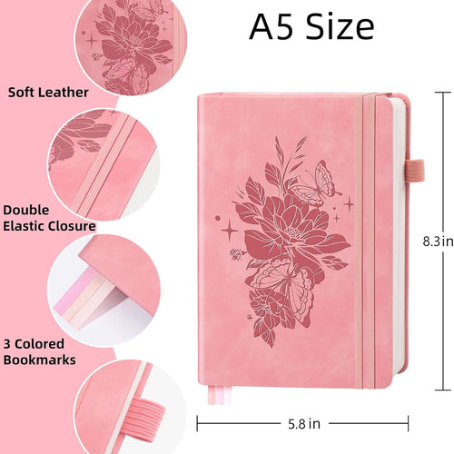 Lined Journal Notebook 365 Pages, A5 Leather Journals for Writing Women & Men, Hardcover Notebook with 100GSM Thick Paper, Daily Journal Notebook for Travel, Work, School, Note Taking, College Ruled