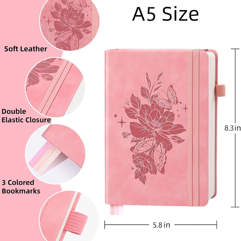 Lined Journal Notebook 365 Pages, A5 Leather Journals for Writing Women & Men, Hardcover Notebook with 100GSM Thick Paper, Daily Journal Notebook for Travel, Work, School, Note Taking, College Ruled
