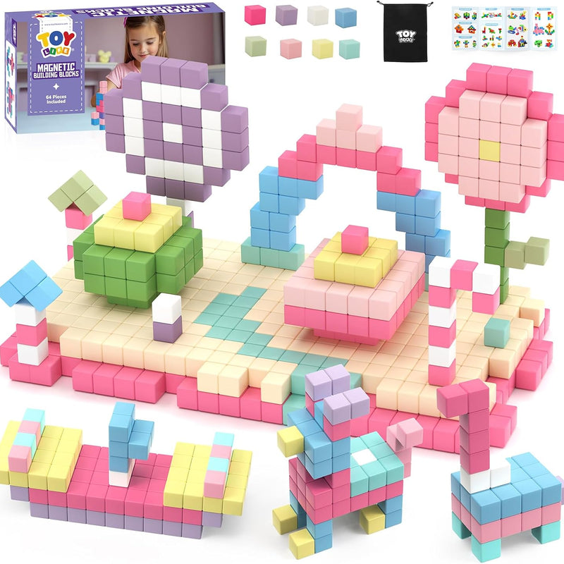 64PCS Magnetic Blocks, Magnetic Building Blocks for Kids Ages 3 4 5 6 Year Old, Magnet Cubes, Autism Montessori Toys, Preschool STEM Educational Sensory Magnet Toys Gifts for Kids 3-5 4-8