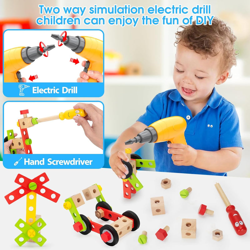 kids tool set toy with drill, stem montessori toys for 3-5 years old boys and girls.