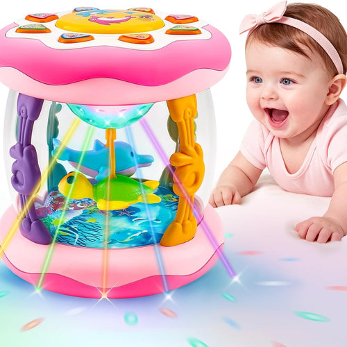 Baby Girl Toys Tummy Time Musical Light Up Ocean Rotating Projector Gifts | Infant Aquarium Crawling Walking Learning Toys Newborn Must Have Babies Girls First Birthday Shower Gifts