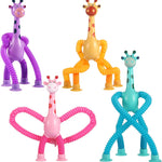 xonteus 4 pcs pop tubes giraffe toys, telescopic suction cup sensory fidget toys for kids, travel friendly entertainment essentials