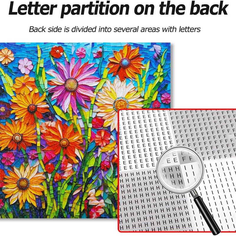 Bgraamiens Mosaic Art Flowers 1000 Piece Ceramic Tile Puzzle for Adults, Stained Glass Jigsaw