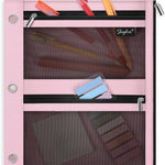 SKYDUE Pencil Pouch for Binder, Pencil Case, 3 Ring Binder Pencil Pouch with 3 Pockets and Mesh Window, Zipper Pencil Pouch, Durable Organizer for School Supplies, Cables, Earbuds, Makeup