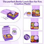 Aimsnk Lunch Box Kids, Bento Lunch Box for Kids with Thermo 8oz Food Jar, Leak Proof Hot Lunch Containers with 4 Compartment, Bento Box for Kid Toddler Insulated Lunch Bags for School (Purple)