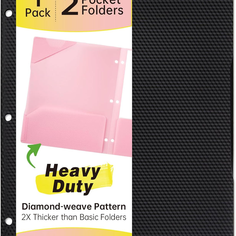 Sooez 6 Pack 2-Pocket Folders Heavy Duty, Plastic Folders with Pockets 3 Hole Punched, Pockets Folder for 3 Ring Binder with Writable Label, Letter Size, Pastels