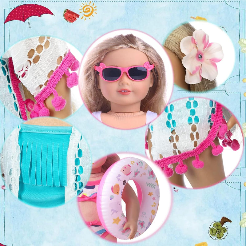 18 Inch American Doll Accessories, Fashion Doll Swimming Play Sets for American 18 Inch Girl Including Clothes Swimsuit Sunglasses Phone Shoes