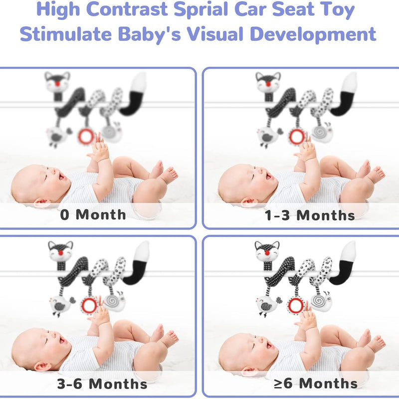 XIXILAND Baby Spiral Plush Toys, Black and White Baby Car Seat Toys, High Contrast Infant Newborn Toy 0-6 Months for Stroller Crib Mobile, Sensory Toy Best Gift for 0 3 6 9 12 Months Boys Girls