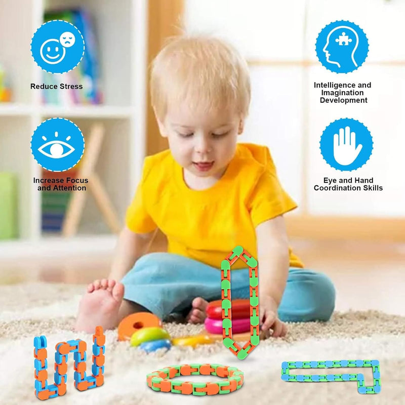 8pcs 24link plastic fidget toys for kids anxiety stress relief classroom gifts valentines day stocking stuffers