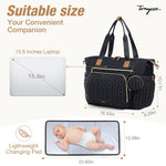 Diaper Bag Tote, Large Baby Hospital Bag for Labor Delivery Mom | Travel Diaper Tote with Changing Pad, Pacifier Case, Insulated Pockets, Luggage Sleeve, Shoulder Strap, Quilted Black