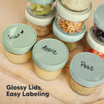 KeaBabies 12pk 4oz Glass Baby Food Containers with Lids, Leak-Proof (Sage) | Microwavable Small Glass Jars, Baby Purees, Toddler Snack Storage Containers, BPA-Free, Dishwasher-safe, Freezer Safe