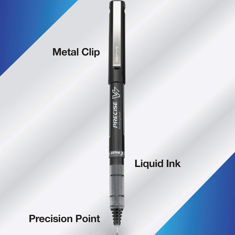 Pilot, Precise V7, Fine Point 0.7 mm, Black Ink Pens, Pack of 12 | rollerball pen for smooth writing, perfect for notes and journaling, smudge resistant rolling ball pen