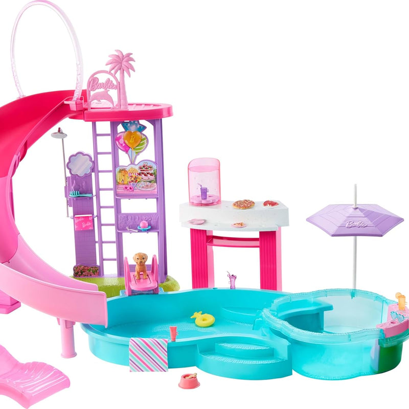 Barbie Dream Pool Playset with 6 Play Areas, Including Slide & Bubbling Hot Tub, Plus 20+ Accessories Like Pet, Floaties & More