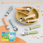 8 Pcs Toddler Utensils Set Kids Silverware with Forks and Spoons | Baby Utensils with Silicone Handle, Anti-Choke Design for Children's Safe Self-Feeding, Food Grade Dishwasher Safe, BPA-Free