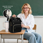 LOVEVOOK Laptop Backpack for Women with Giant Tumbler Holder Pocket,15.6 inch Waterproof Travel Backpack Purse Computer Laptop Bag,Professional Work College Nurse Teacher Backpack Casual Daypack,Black
