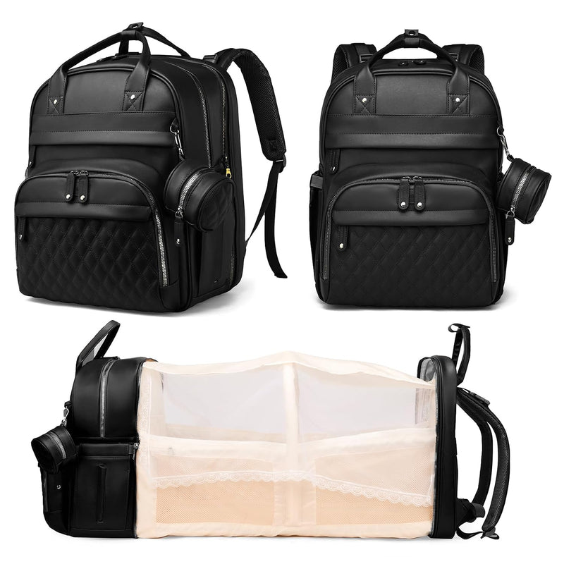 Baby Diaper Bag with Changing Station, Waterproof Diaper Bag Backpack for Moms Dads with USB Charging Port, Baby Shower Gifts, Baby essentials, Black